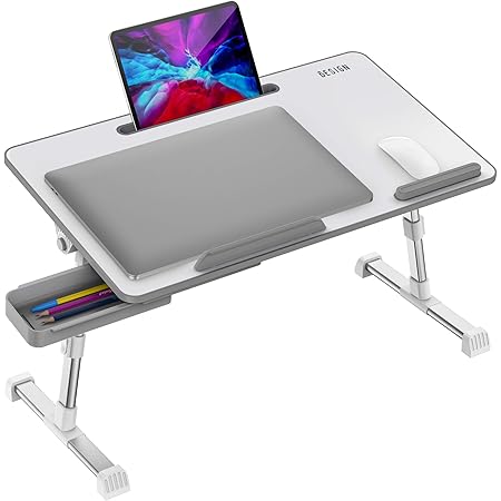 Besign LT06 Pro Adjustable Laptop Table [Large Size], Portable Standing Bed Desk, Foldable Sofa Breakfast Tray, Notebook Computer Stand for Reading and Writing (White)