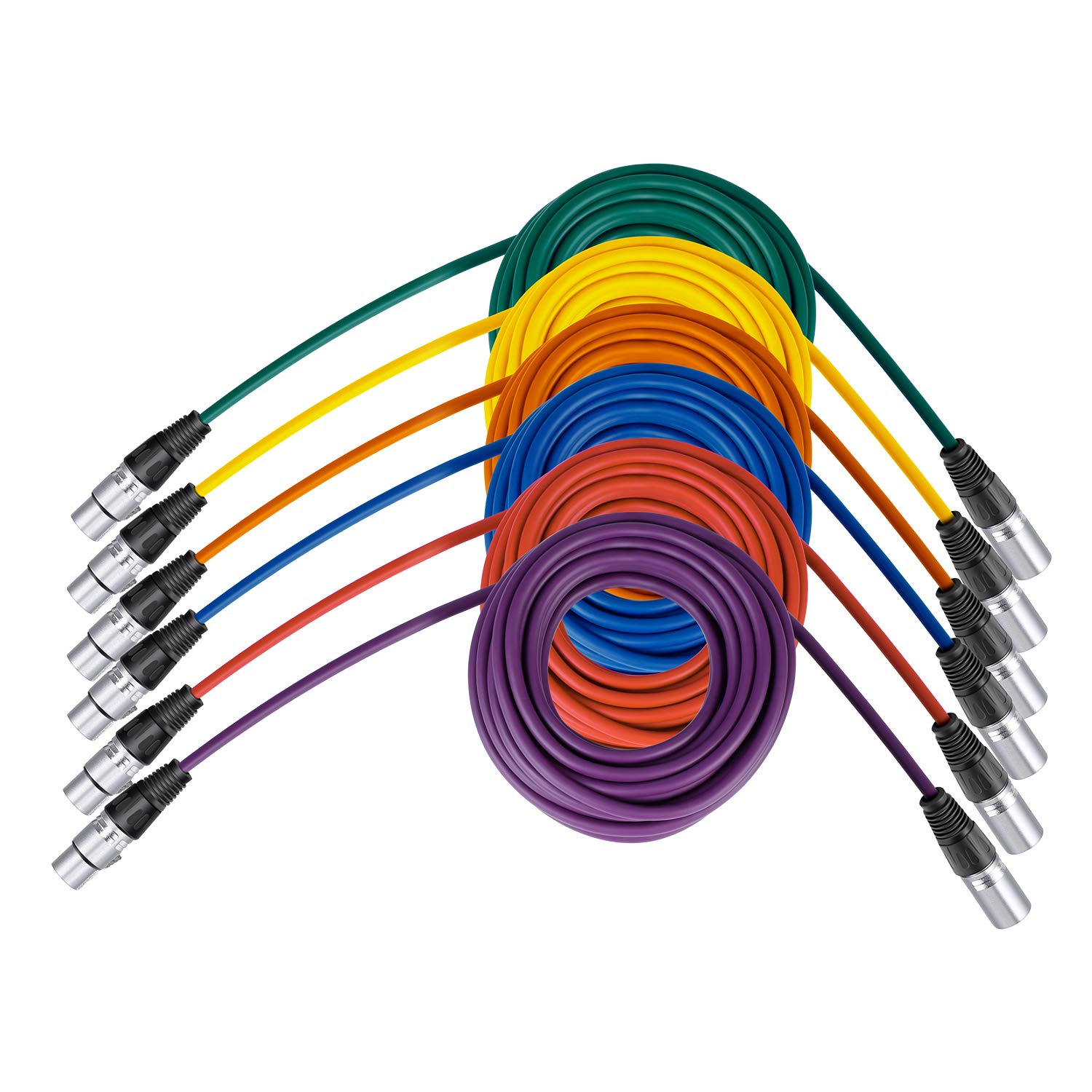 Lot De 6 Câbles Audio XLR NEEWER 7,6m Colorés - Mâle Vers Femelle, OFC Pour Microphones, Mixeurs Et Studio (Violet/Rouge/Bleu/Orange/Jaune/Vert)