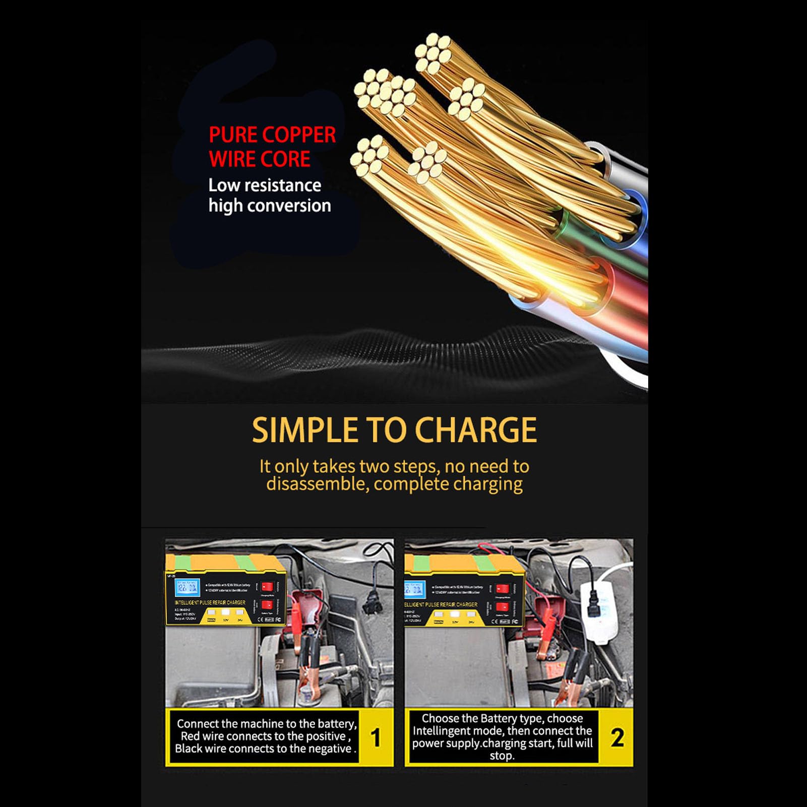 Caricabatteria per Auto 12V 10A 24V 7.5A 180W, Mantenitore di Batteria Intelligente con Controllo CPU, Caricatore di Mantenimento a Impulsi per Moto Auto SUV Camion (Spina europea)