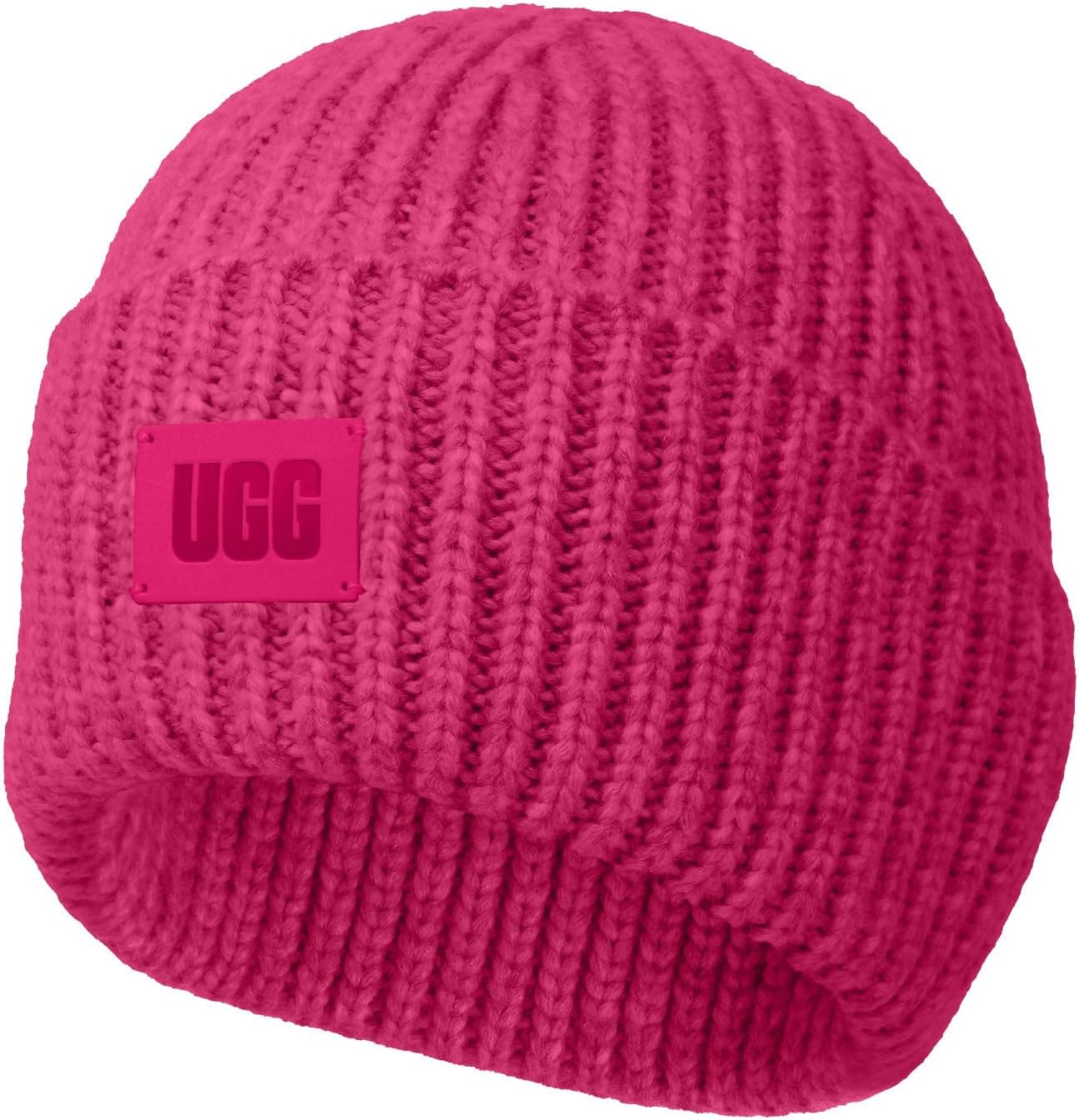 UGG Kids’ Chunky Rib Beanie with Seamless Crown, Soft Rib-Knit Fabric, and Leather Logo Patch