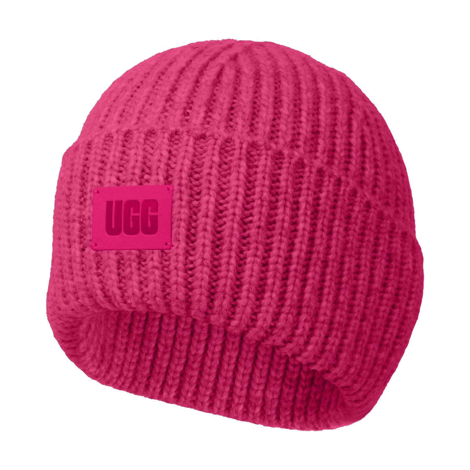 UGG Dziecięca czapka z grubym żeberkiem z bezszwową koroną, miękką dzianiną prążkowaną i skórzaną naszywką z logo