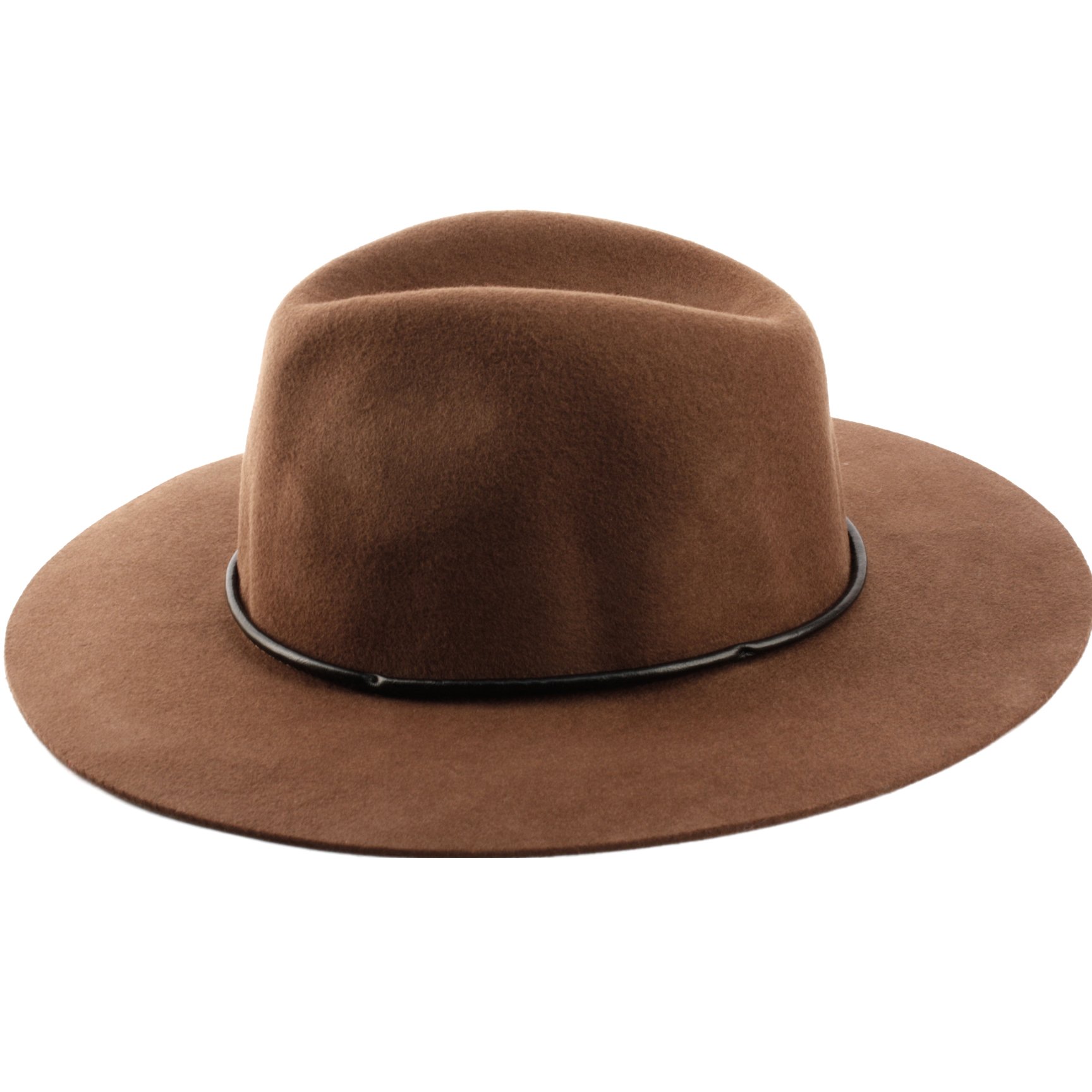 ANGELA & WILLIAM F2280 Big Brim 100% Wool Fedora W/Fuax Leather Band TRIMING (LT Brown)