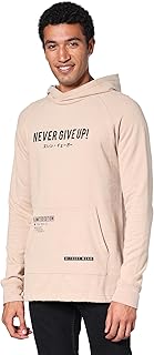 سويت شيرت بغطاء للرأس سهل الارتداء مطبوع عليه عبارة "Never Give Up" للرجال بلون بيج من ريفين