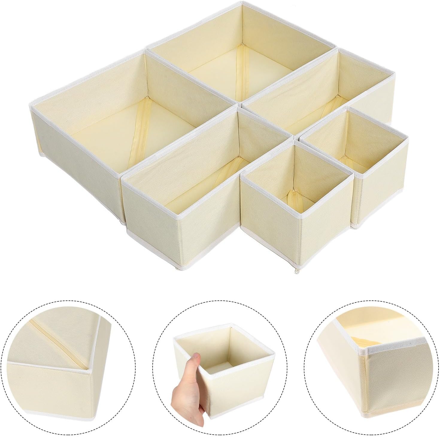 Abaodam 12pcs Foldable Fabric Drawer Organizer and Underwear, Large Capacity Beige Storage Box with Dividers, Dresser and Closet Organizer for Bedroom and Nursery