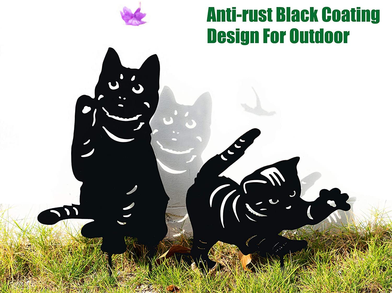 Estacas Decorativas Jardín Gato 38 - Adornos Exteriores Diseño Felino