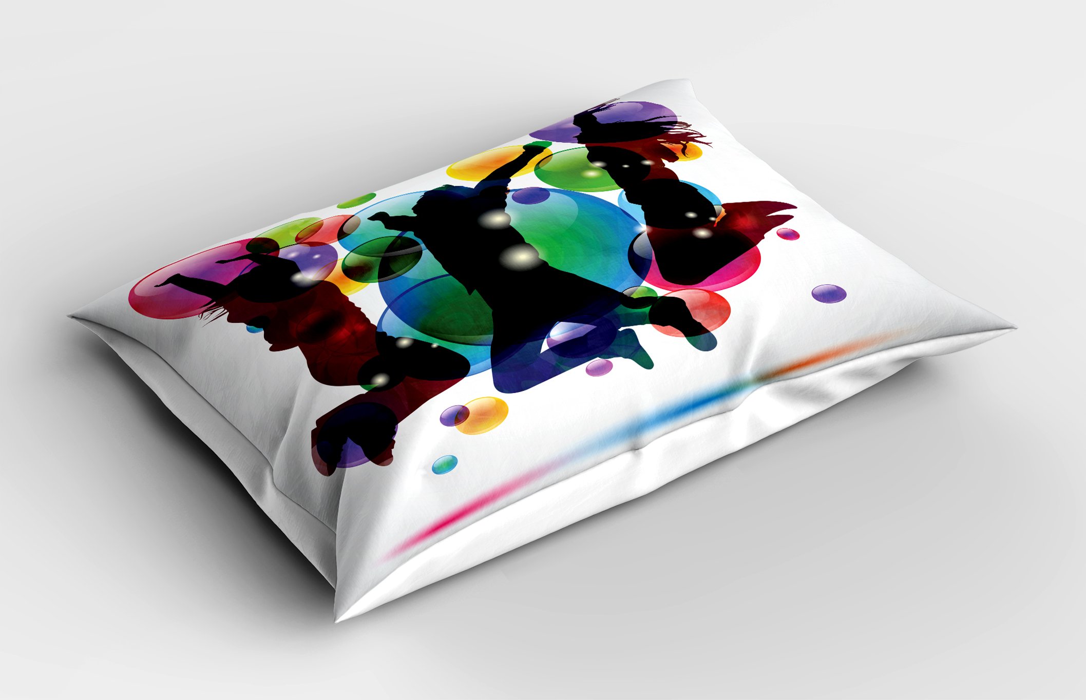 Ambesonne Youth Pillow Sham, Happy People Teenagers Jumping and Bubbles in Vibrant Colors Partying with Friends, Decorative Standard Size Printed Pillowcase, 26