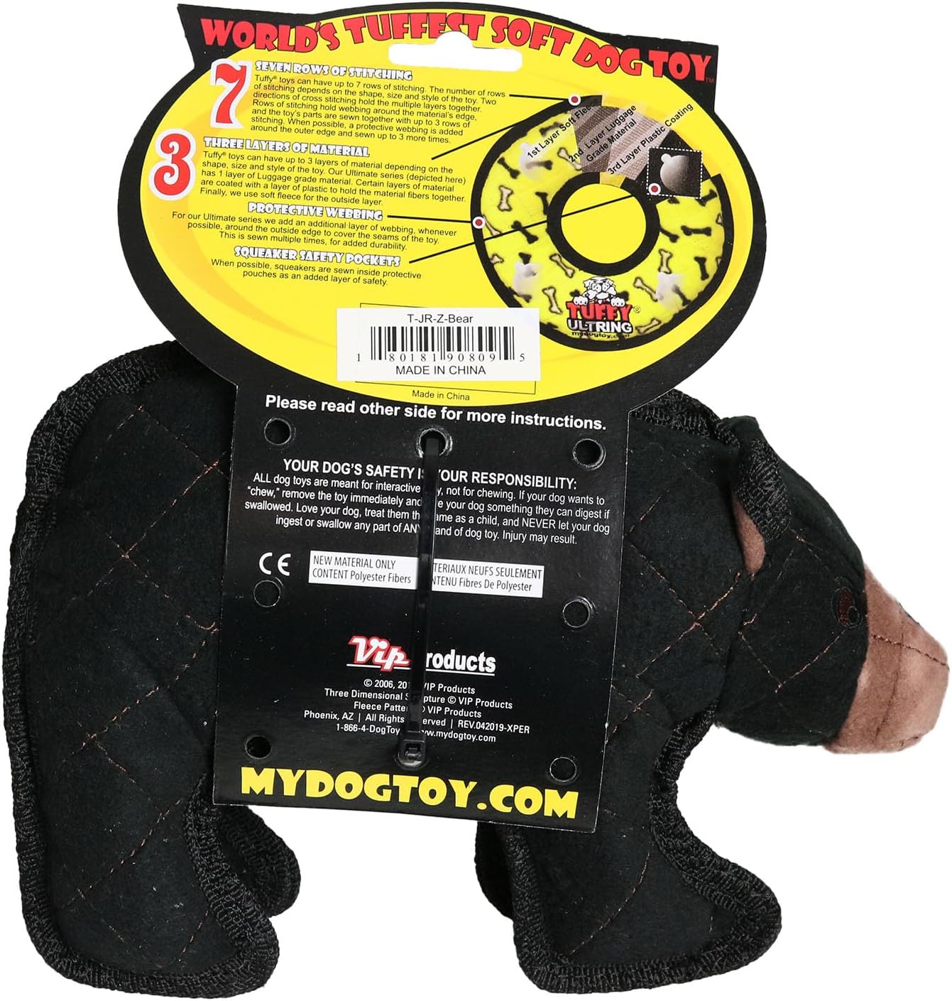 TUFFY - World's Tuffest Soft Dog Toy - Zoo - Squeakers - Multiple Layers. Made Durable, Strong & Tough. Interactive Play (Tug, Toss & Fetch). Machine Washable & Floats (Bear, Jr 2 Pack)