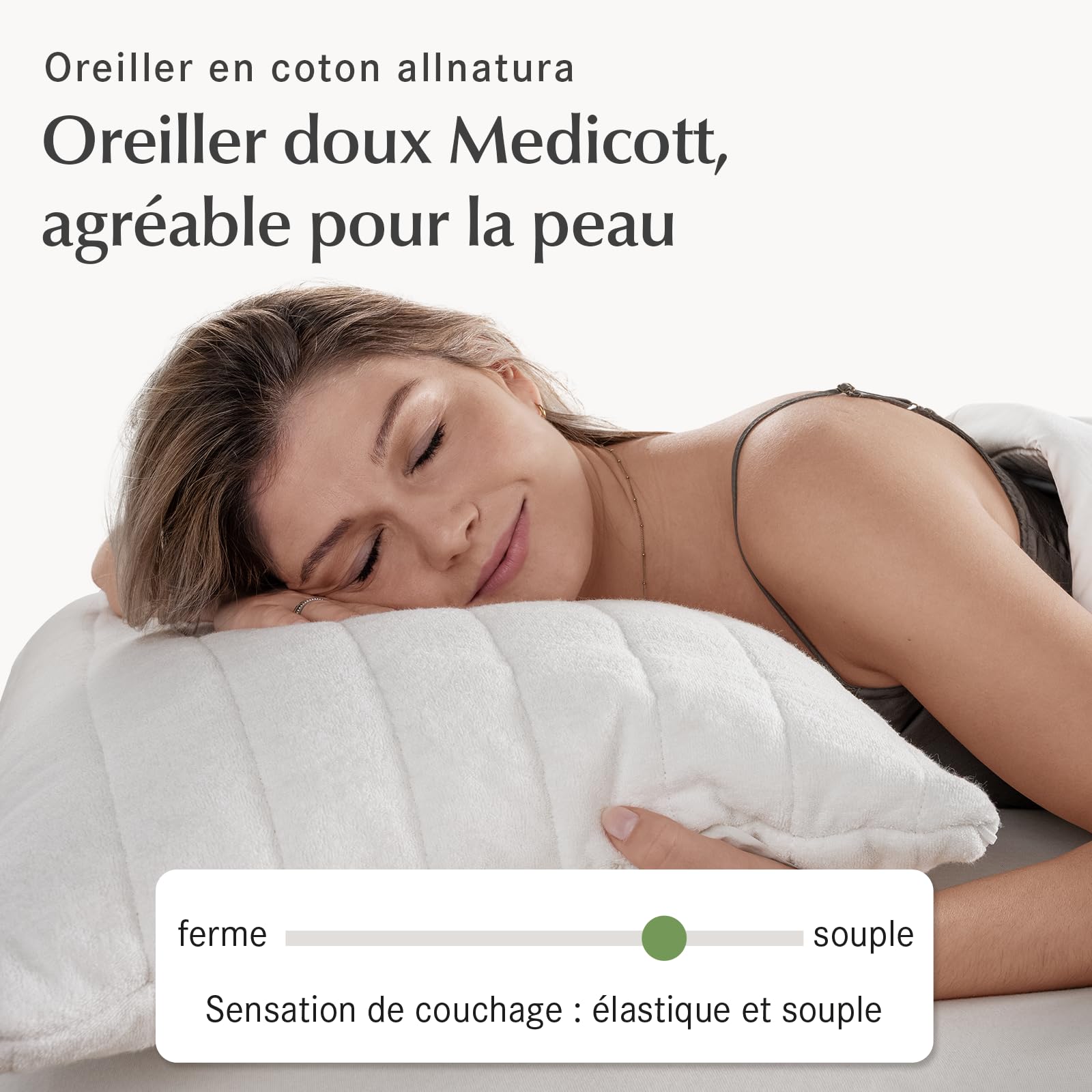 allnatura Cotona-Medicott Oreiller en Coton 40x80 cm - 100% Coton Bio pour Les Allergies - dormeurs sur Le côté et sur Le Dos - Hauteur Adaptable & Lavable en Machine - fabriqué en Allemagne