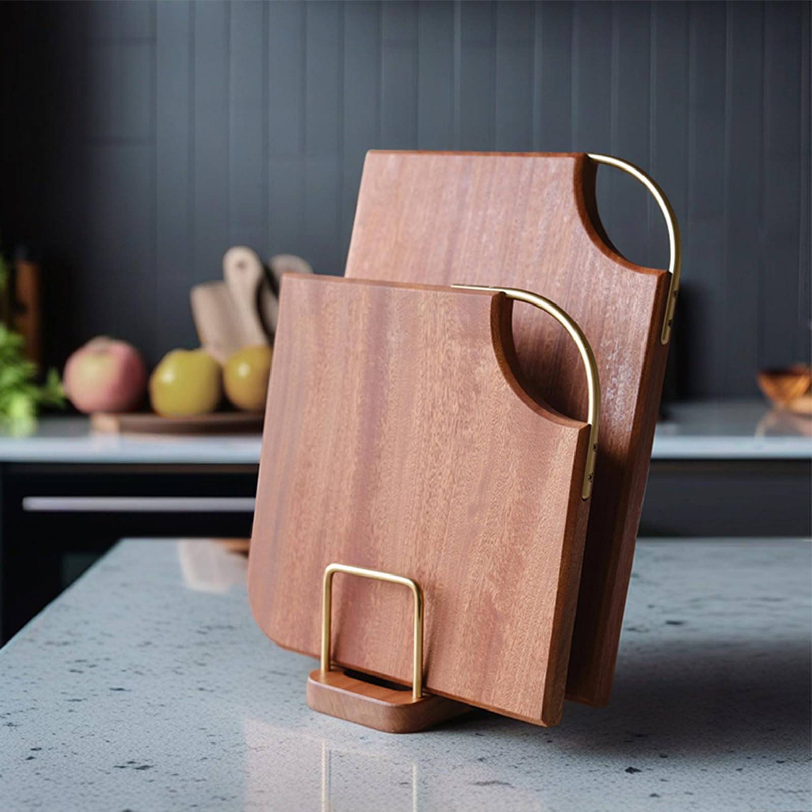Tabla de cortar de madera para cocina con mango de latón, tablas de cortar de madera reversibles, tamaño mediano