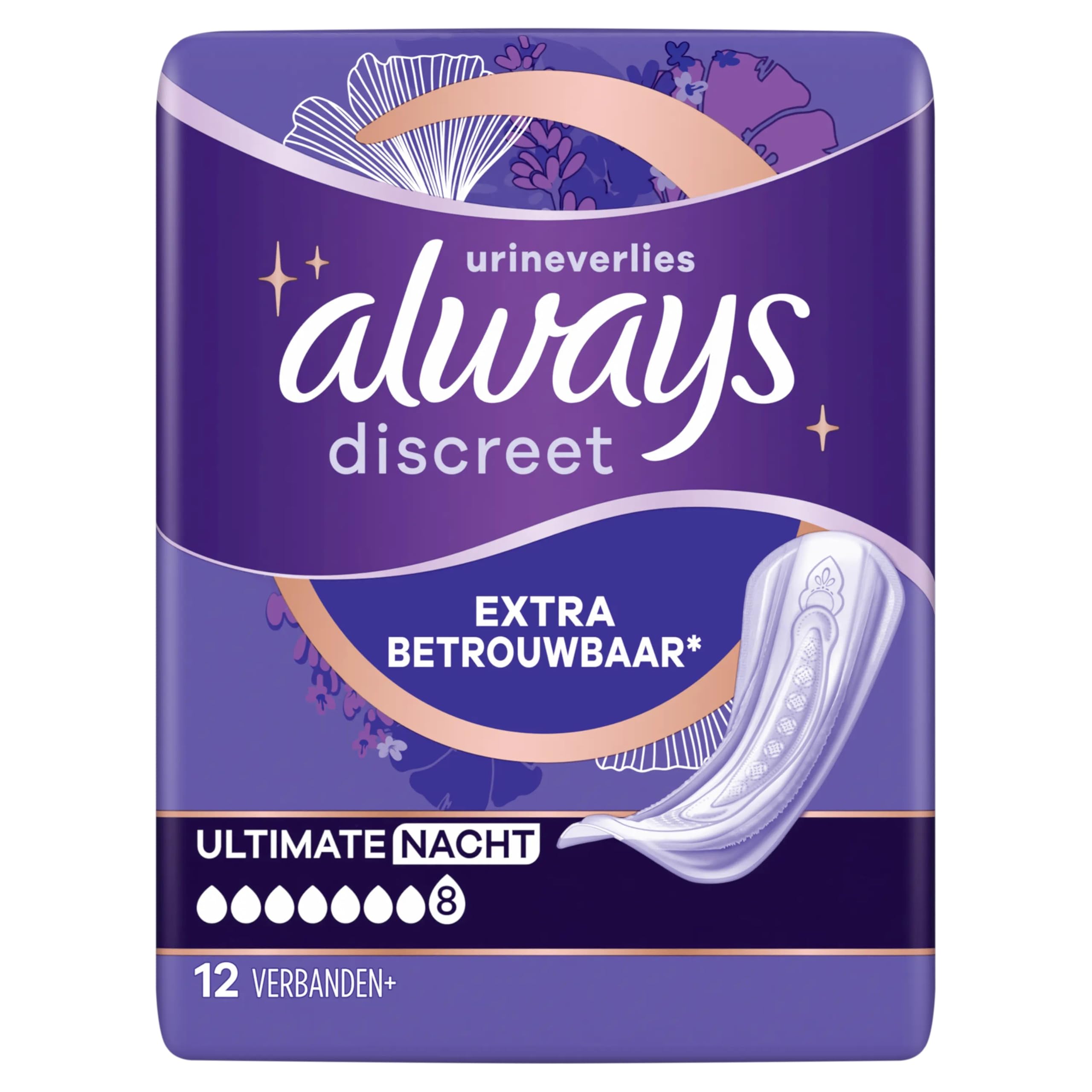 Always Discreet Servietten für Blasenschwäche Frauen Ultimate Night 12 Tücher extra sicherer Schutz und optimale Diskretion