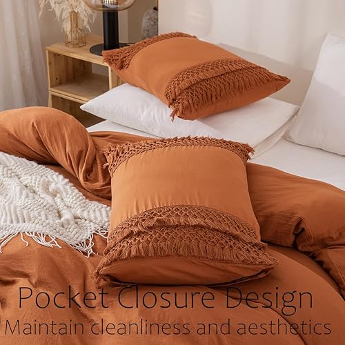 Vista 63 de Juego de 2 fundas de almohada con borlas, color gris crema, 100% microfibra lavada, funda de almohada con borlas hechas a mano beige, paquete de 2