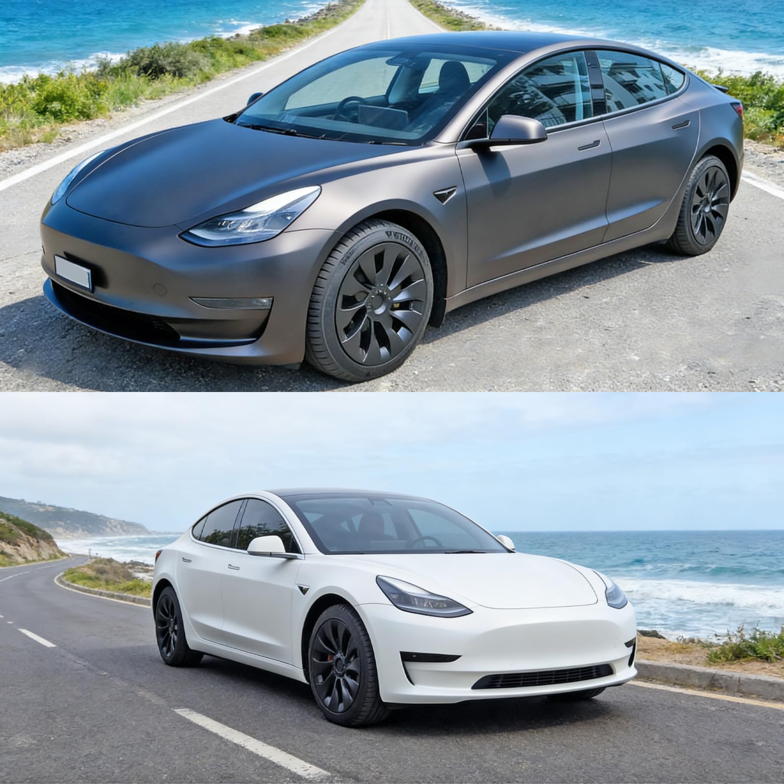 KAVANIC Tesla Model 3 Copriruota da 18 Pollici Nero Opaco Supporto Logo Miglioramento Gamma (4 Pezzi) Uberturbine Stile 2017-2023 Model 3 Aero Copricerchi