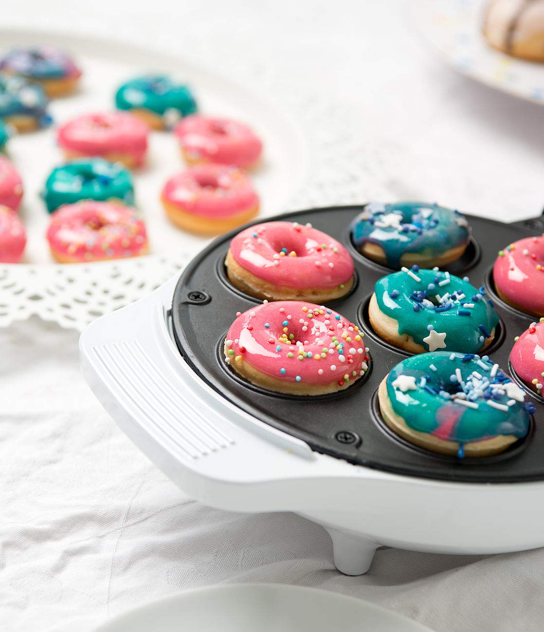Rosenstein & Söhne Procesador de alimentos: Mini fabricante de donas, revestimiento antiadherente, 1000 vatios (Máquina para hacer gofres para rosquillas)