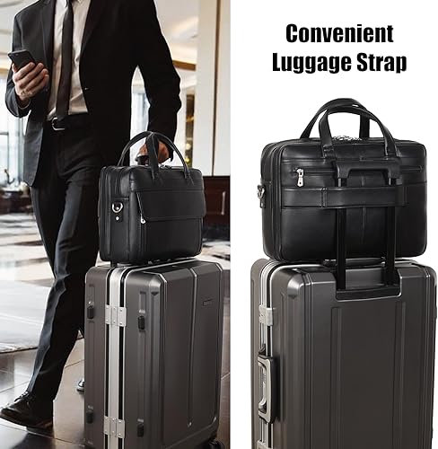 Vista 38 de Masa Kawa Maletín de cuero para hombres 15.6" - 17" maletín para computadora portátil de negocios viaje trabajo mensajero cruzado bolsa de hombro