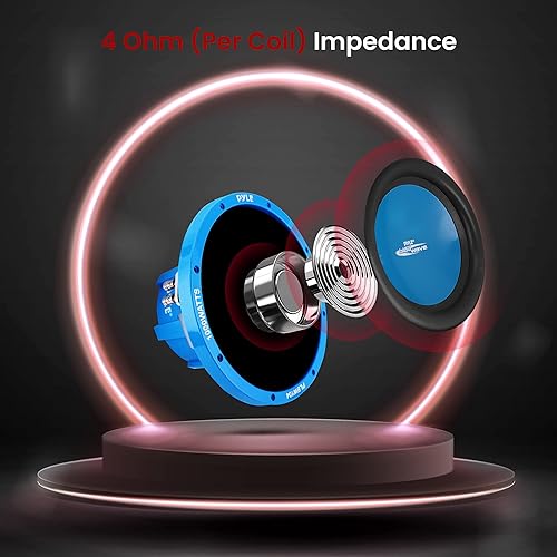 Miniatura 6 de Pyle Altavoz de audio para subwoofer de vehículo de automóvil, cono moldeado por inyección azul de 10 pulgadas, cesta de plástico cromada azul,