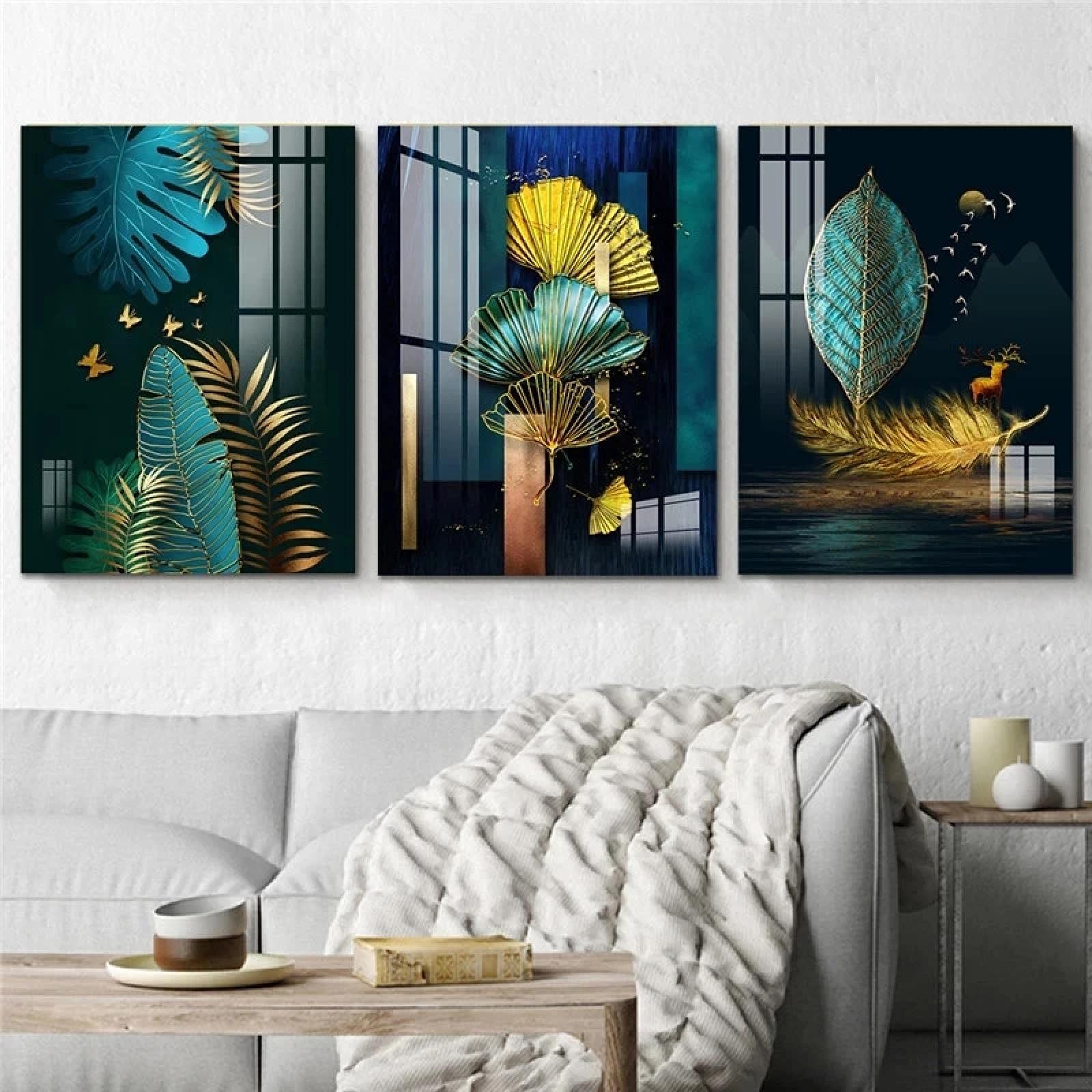 Art mural de style chinois moderne vert et or sur toile premium sans cadre - 8