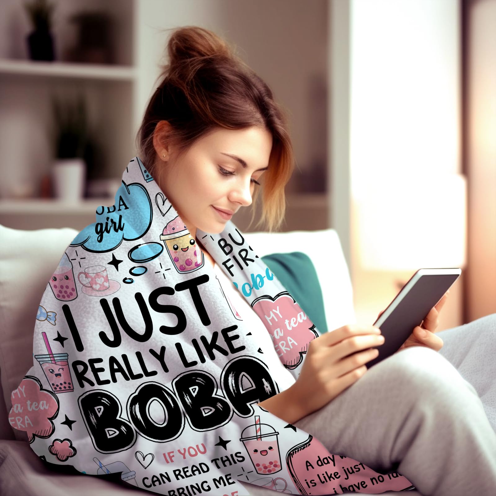 ZABAOBO Boba Blanket Ice Milk Tea Gifts for Kids Girls Cute Bubble Tea Stuff Cute Anime Throw Blankets - Image 3