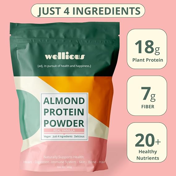 wellious Almond Protein Powder Bundle (1 Vanilla & 1 Chocolate) - 18 Grams of Pure Healthiest Vegan Protein - Perfect Gluten-Free, Soy-Free, Gut Friendly Protein Powder for Sports Nutrition