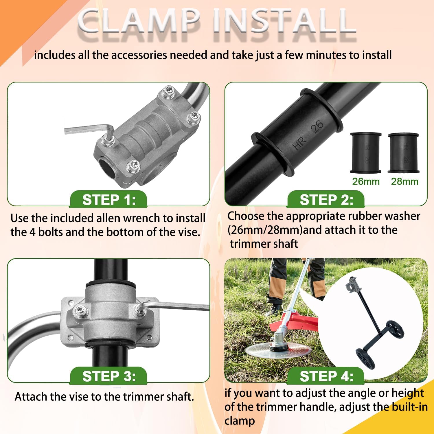 String Trimmer Support Wheel Attachment - 6 Inch Lightweight Support Wheels for Effortless Trimming, String Trimmer Support Attachment Stand Frame with Wheels