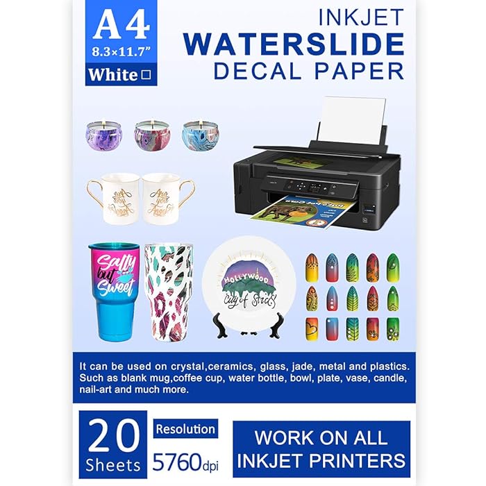 Buy Water Slide Decal Paper Inkjet WHITE 20 Sheets A4 Size Premium