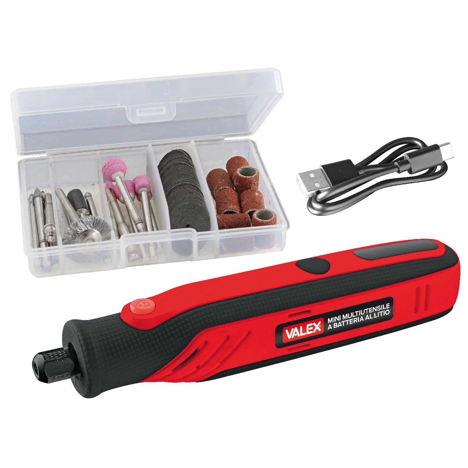 Valex Mini Multiutensile A Stelo A Batteria Al Litio 3,6V, 51 accessori inclusi, 5000-18000 Giri/min regolabili con 5 selezioni, ricarica usb