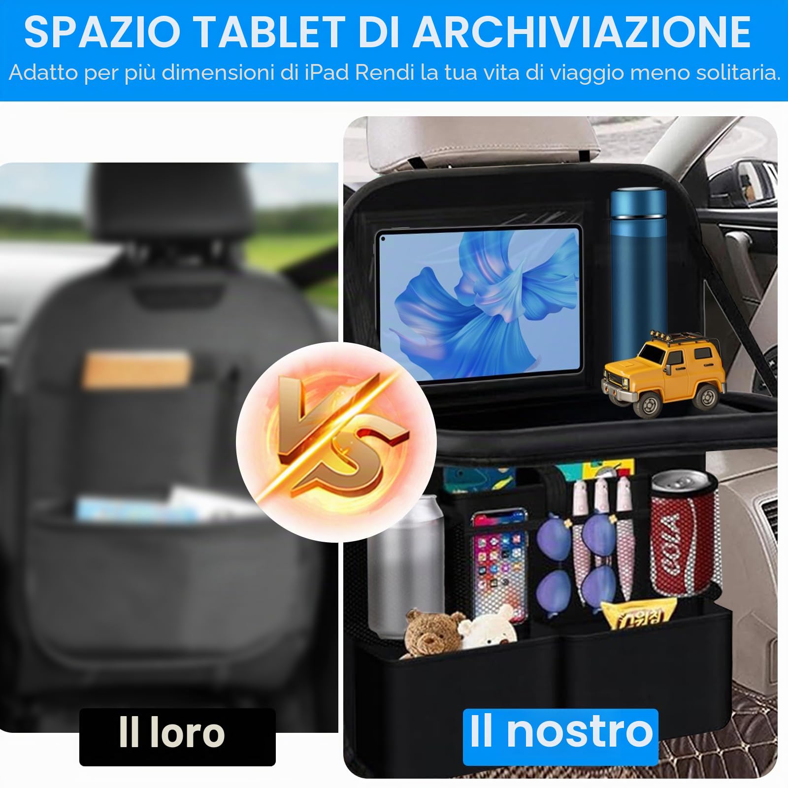 2 Pezzi Organizer Auto per Protezione Sedile Autos Bambini e Copri Sedile Auto Bambini, Con Tavolo Pieghevole, Multifunzione Impermeabile e Numerose Tasche, Protezione per il Sediles Posteriore