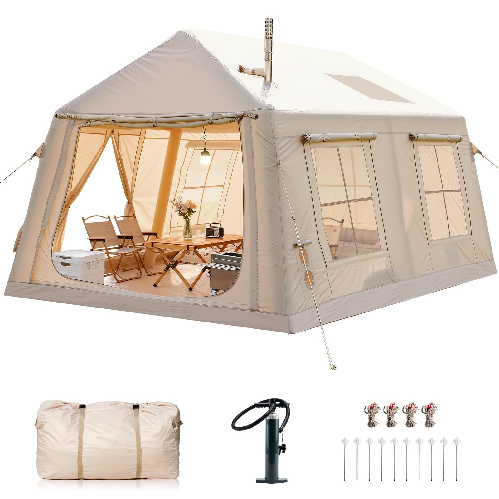 - Inflatable Tents for Camping, Large Blow Up Tent with Hand Pump, Easy Setup InflatableTent 4 Season Tent, Waterproof Oxford Air Glamping Tents for Camping Adult 4/6/8/10/12 Person