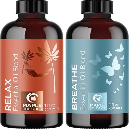 Maple Holistics Juego de aceites esenciales Respira y relájate mezclas de aceites esenciales calmantes para difusores de aromaterapia y baños