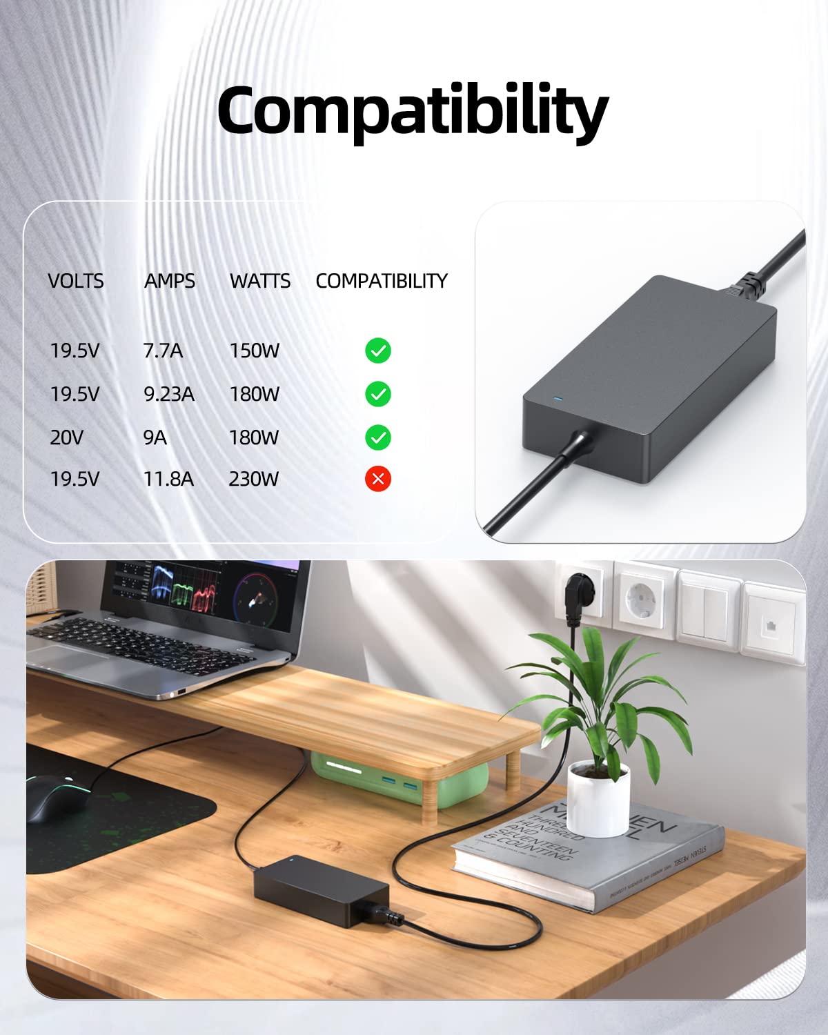 Superer Cargador Compatible con MSI Ordenador Portátil Cable de Carga | Compatible con 180W 150W 120W Gaming para Ordenador Portátil