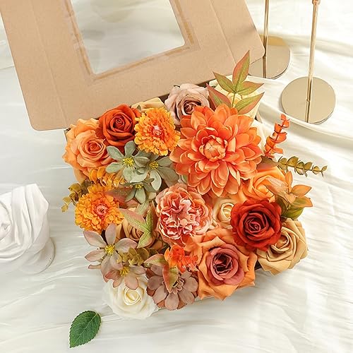 Miniatura 4 de ASTRYAS 38 flores artificiales naranjas para centros de mesa de bricolaje para ramos de boda, centros de mesa, arreglos de rosas de seda, jardín,