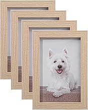 4 Pack Picture Frame, 6x4 Natural Wood Color Photo Frames Tabletop & Wall Mounting Picture Frames Small Frame with Glass Window for Portrait Photo Landscape