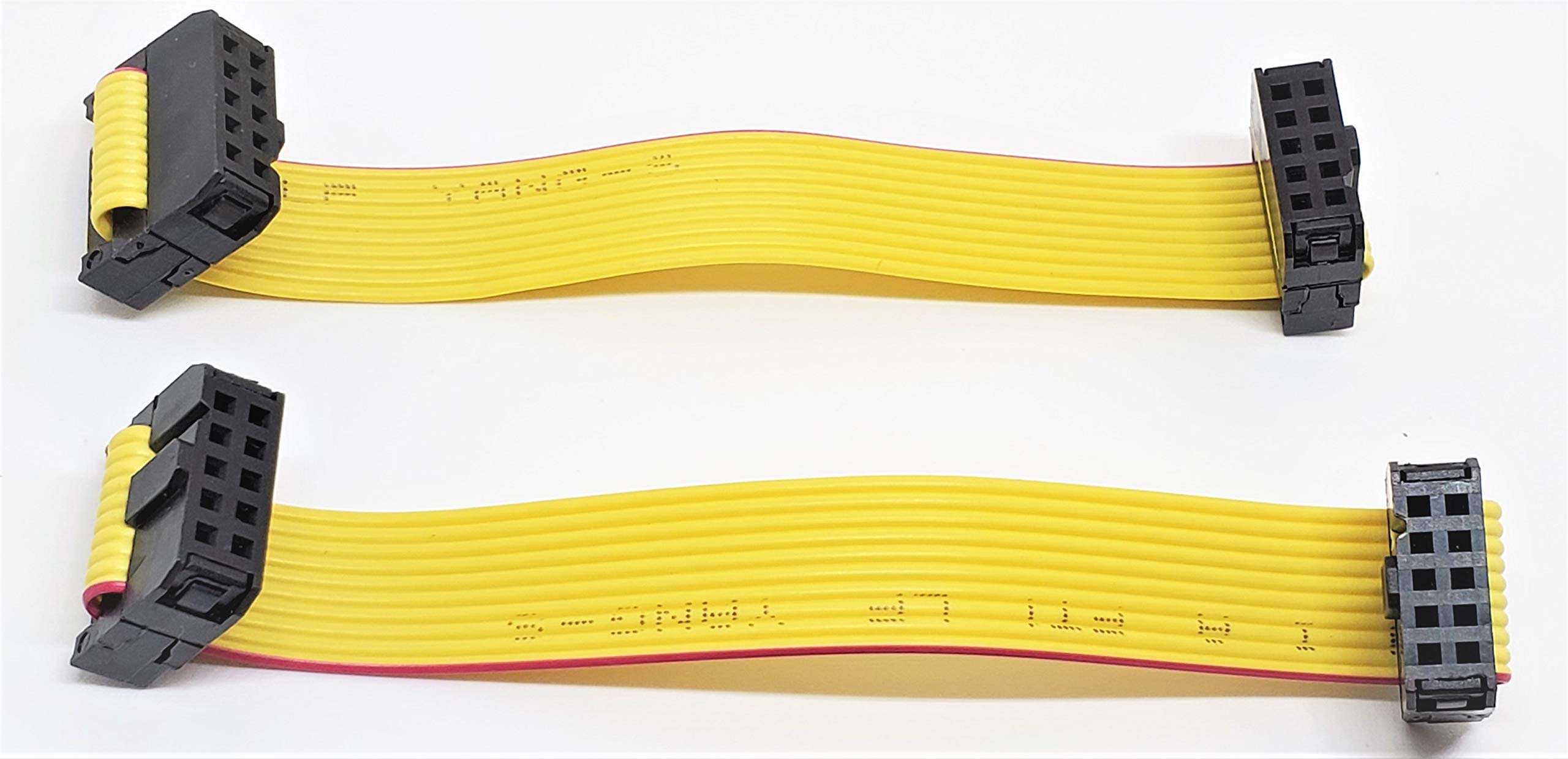 Connectors Pro - Length 20cm 10 Pins 2-Pack Yellow Flat Ribbon Cable F/F IDC 2x5 10P with 2.54mm FC 10 Pins Female to Female (10P-20cm-2PK)