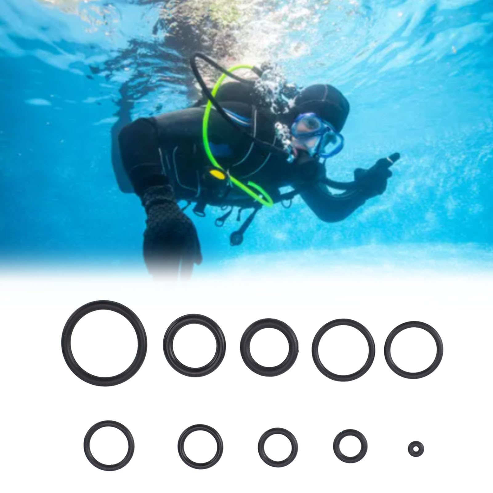 Kit O-ring per Immersione 50 Pezzi Plastica Duro 10 Dimensioni Scatola Trasparente Snorkeling Surf Subacqueo