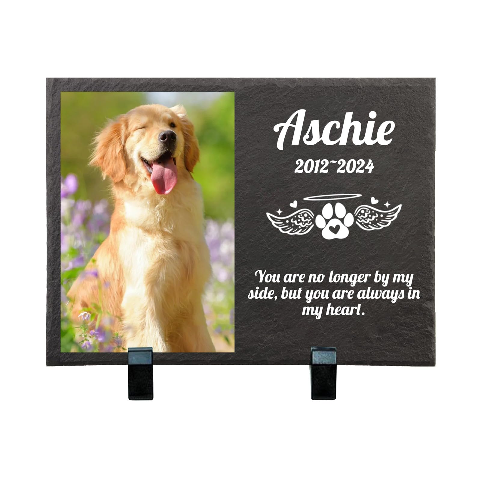 papasgix Personalized Pet Memorial Stone, Custom Pet Grave Stone Plaques with Stand Bereavement Gifts For Loss with Photo & Name Slate