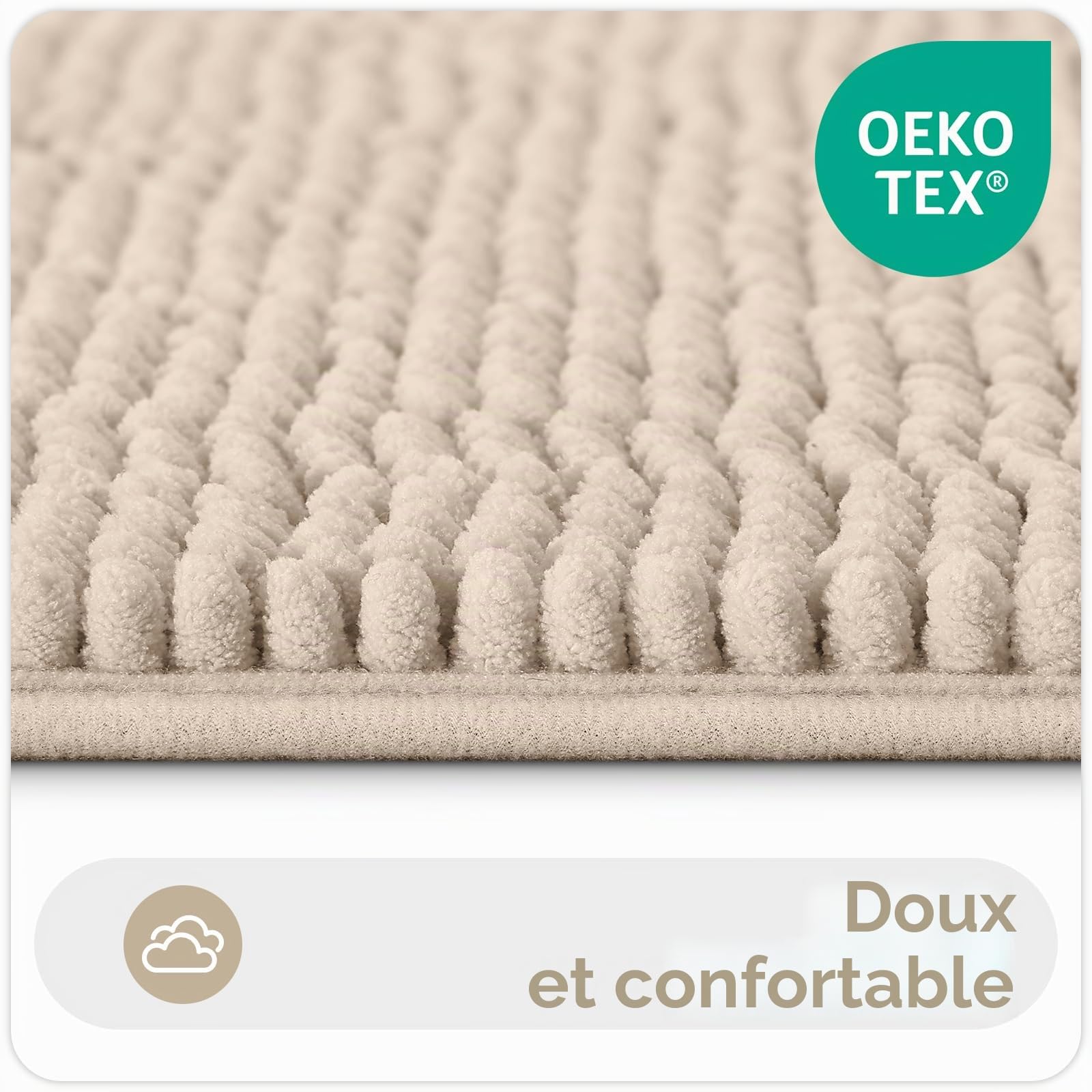 Homaxy Tapis de bain en chenille, antidérapant, doux, absorbant, pour la salle de bain, 40 x 60 cm, couleur: beige