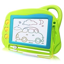 AiTuiTui Magnetic Drawing Board Mini Travel Doodle, Erasable Writing Sketch Colorful Pad Area Educational Learning Toy for Kid/Toddlers/Babies with 3 Stamps and 1 Pen (Green)
