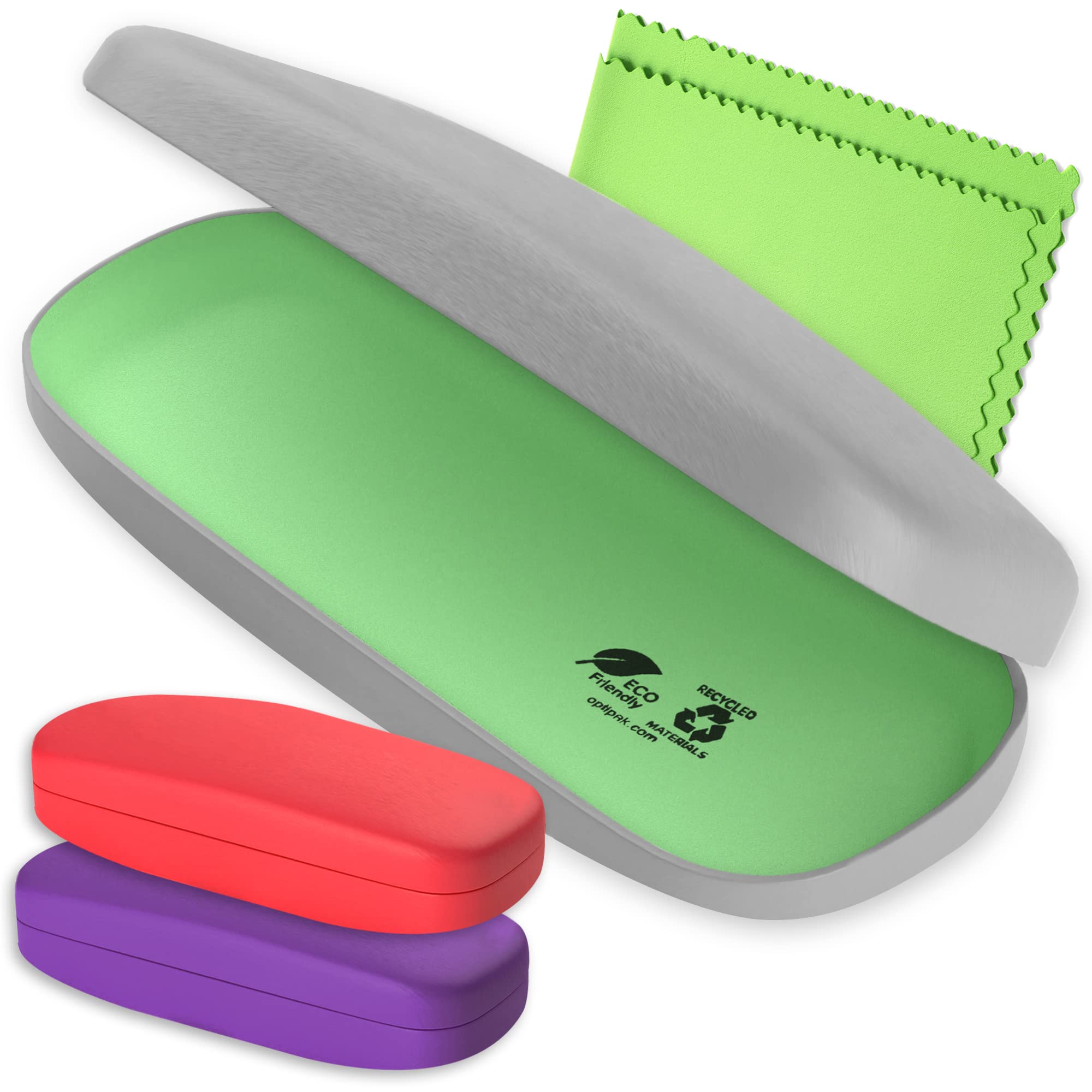 OPTIPAK Hard Shell Glasses Case - Eco Friendly Eyeglass Hard Case with Microfiber Cleaning Cloth - Brushed