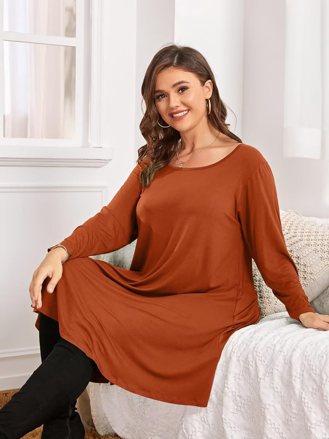 BELAROI Womens Fall Dresses 3/4 Sleeve Plus Size Casual Swing Loose Tunic Dress with Pockets - Image 6