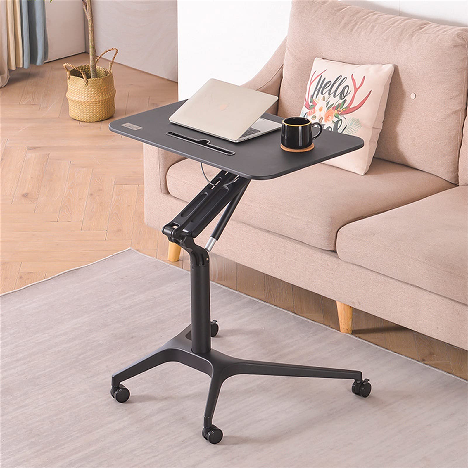ASerZenith Pneumatic Height Adjustable Desk - Sit To Stand Table With Wheels,Adjustable Rolling Standing Laptop Mobile Desk Cart Coffee Table,E