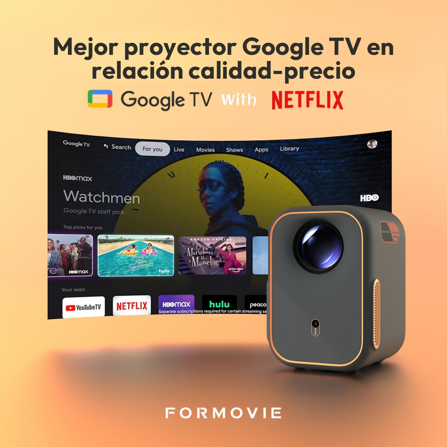 [Certificado por Netflix] Formovie Xming Episode One, Proyector con WiFi y Bluetooth, Licencia Netflix y Google TV, Proyector Inteligente 1080P, Dolby Audio, Portátil para Exteriores y Cine en Casa — view 3