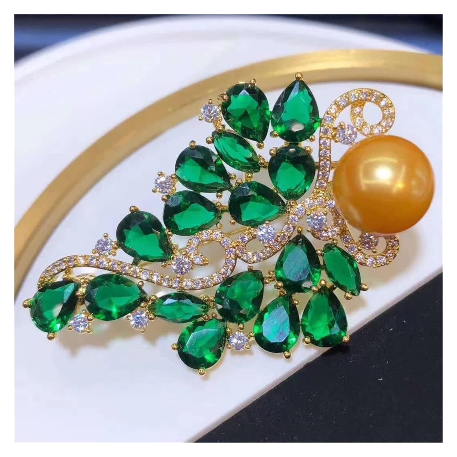 Broche con Forma de Ramillete, Estilo Art déco, Broche de Perlas, Exquisita joyería, Chapado en Oro, 11-12 mm, Broche de Perlas de Agua Dulce for Damas