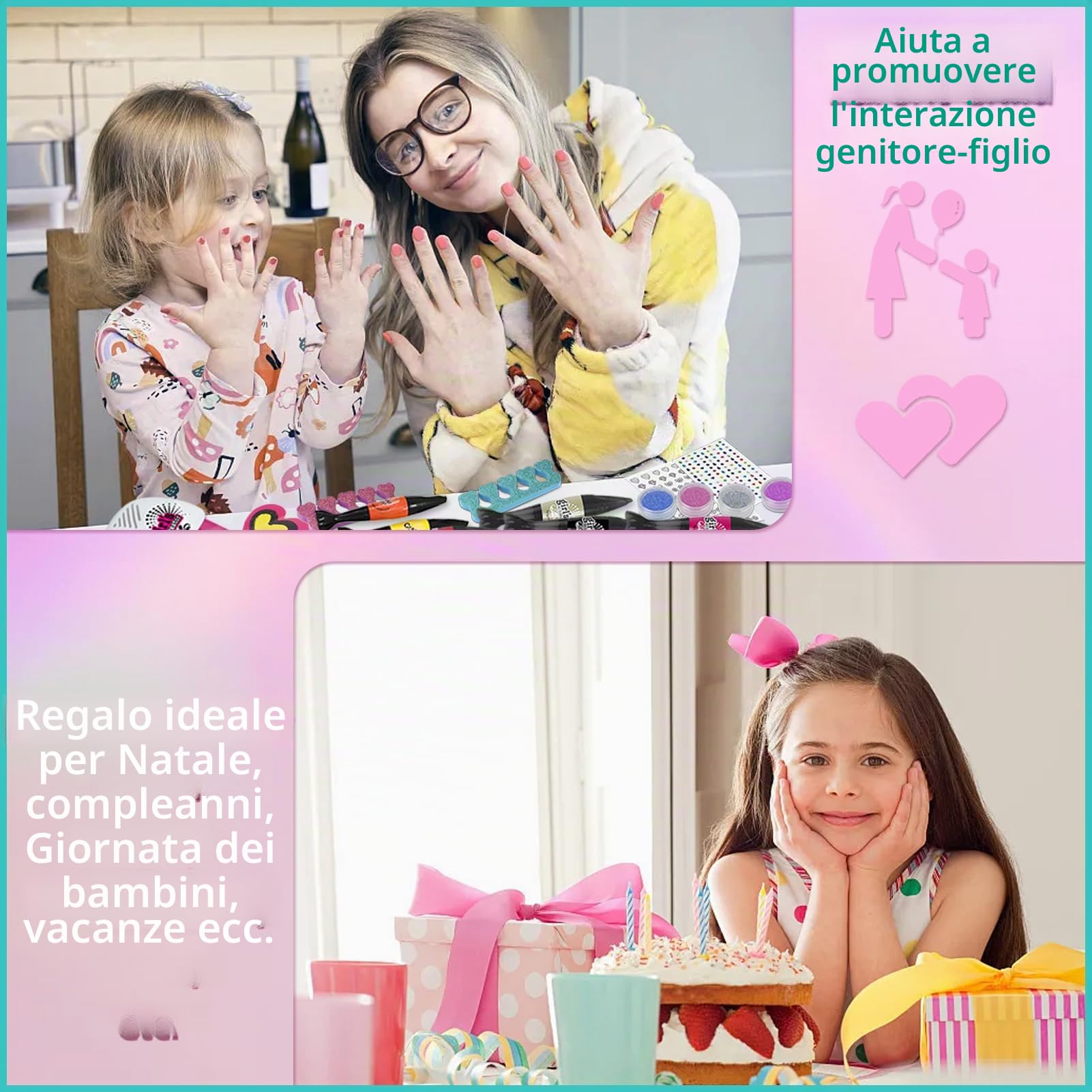 18Pz Kit Unghie Bambina, Set Nail Art per Bambine e Ragazze 3 6 7 8 9 10 12 anni, Unghie Set Manicure Gioco, Kit Gioco Per Unghie Bambina Accessori Nail Art Giocattoli Regali Natale Compleann