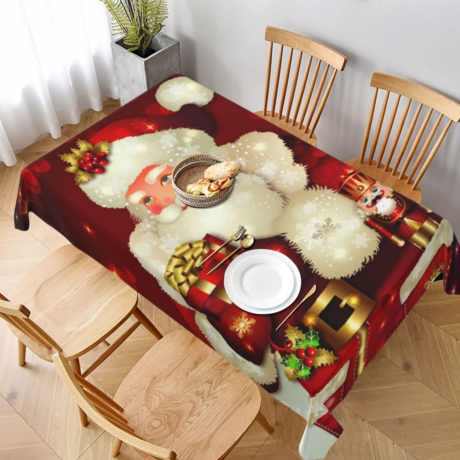 BNVSADC Merry Christmas Santa Claus Printed Rectangle Tablecloth 228x152 CM, Water Resistant Polyester Table Cloth Decorative Fabric Table Covers for Kitchen Dining Table Parties Camping