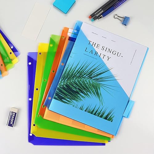 Miniatura 6 de Separadores de plástico para carpetas con un bolsillo frontal y divisor de carpetas de pestañas para carpeta de 3 anillas, multicolor, paquete de 10