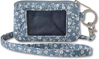 Bella Taylor ID Lanyard, Quilted ID Holder, Heritage Blue Floral | Quilted design with ID window, interior cash & card divider with zip closure, key ring, detachable strap