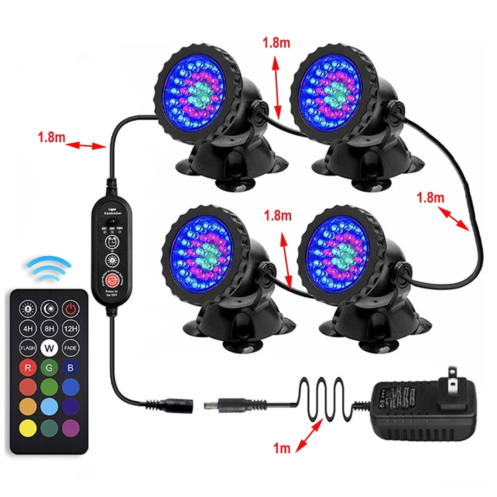 Luz para Piscina Impermeable RGB Luces de manchas submarinas, DC12V Control de control de control remoto Color de cambio anfibio DIRIGIÓ Luces sumergibles IP68 Lámpara de foco de acuario impermeable L