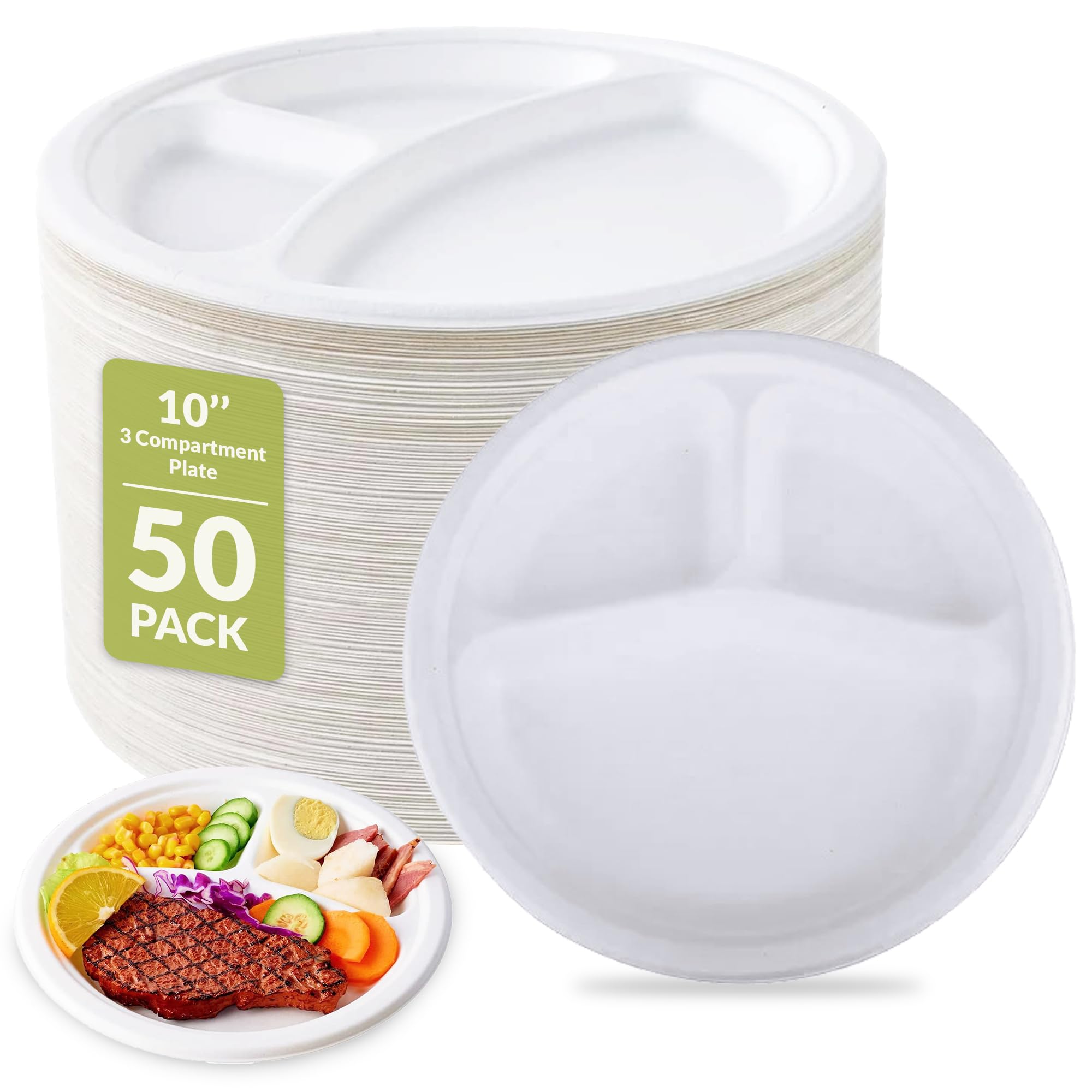 Strong Paper Plates, Disposable Plates, Compostable & Biodegradeable Plates, Super Rigid, Extra Strength