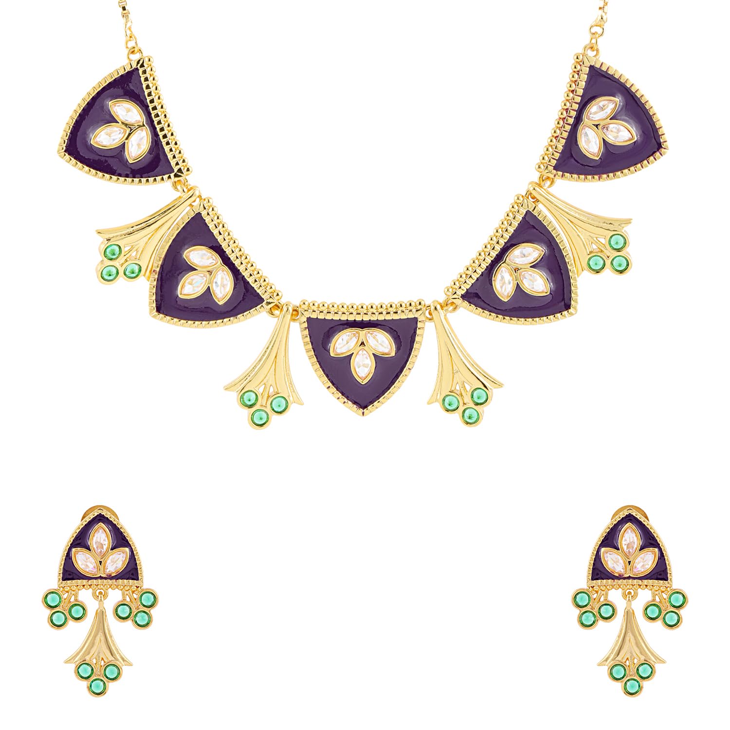 Gota Patti Jamuni Panna Haar Necklace Set For Women,Gold Jewellery Set,Gift For Women & Girls,Enamelled Jewellery,Festive,Puja,Wedding,Gifting-image-26