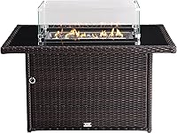 Vista 2 de Mesa para fogata de propano de 44 pulgadas, 50000 BTU rectangular para exteriores, fogata de gas para exteriores, mesa de aluminio de mimbre marrón