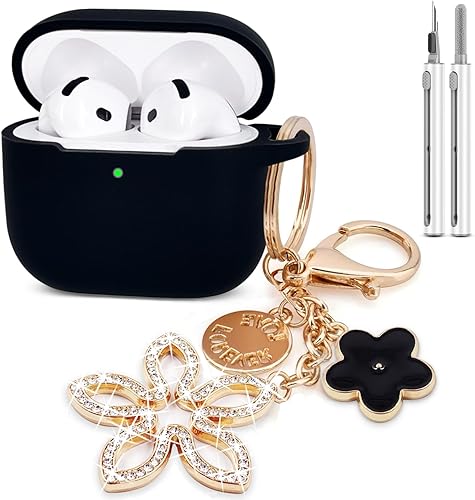 Miniatura 10 de Funda compatible con AirPods 4, funda protectora de silicona para Airpod 4 con llavero brillante, funda para auriculares inalámbricos Apple AirPods